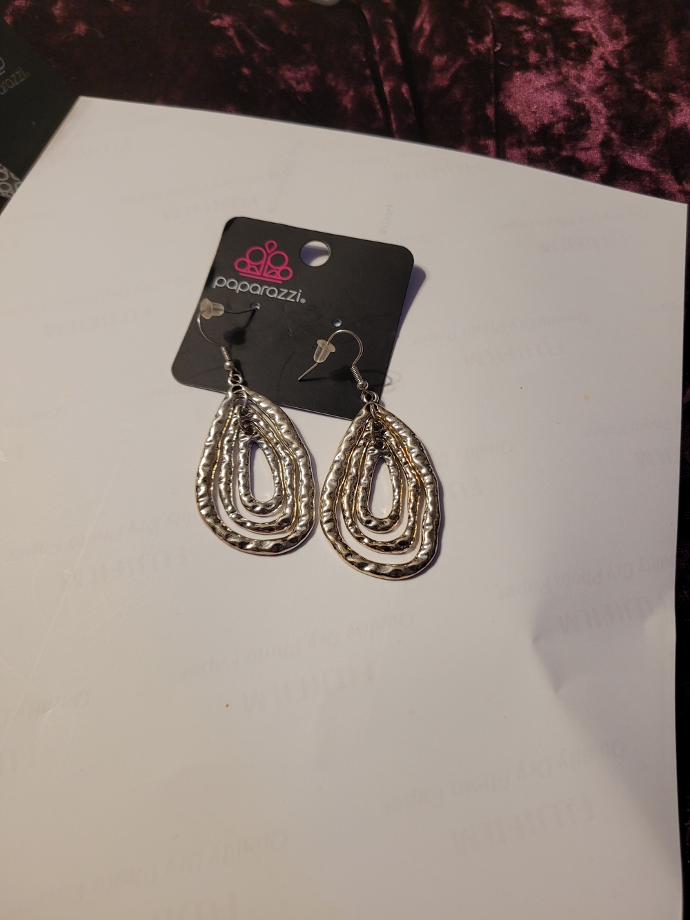 Paparazzi Silver Layered Textured Teardrop Dangle Earrings